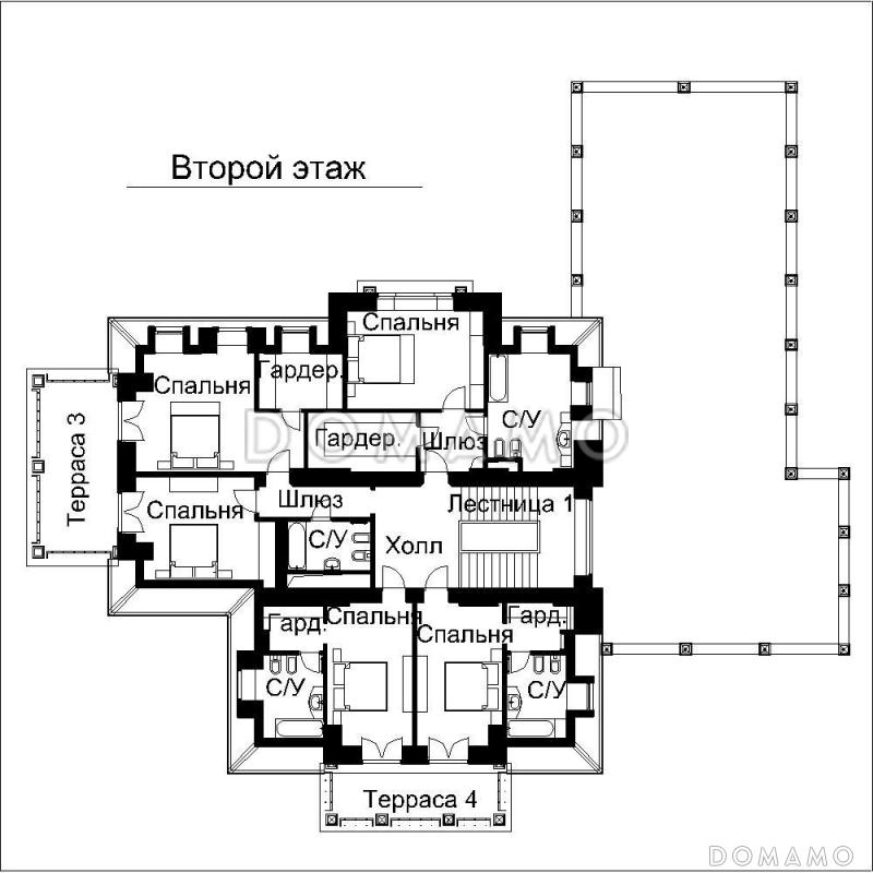 Проект дома с террасой и крытой верандой с колоннами / План 2 этажа