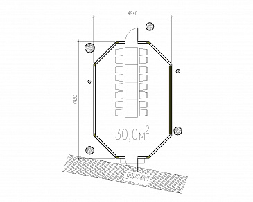 Проект небольшой остекленной беседки из кирпича / План 1 этажа