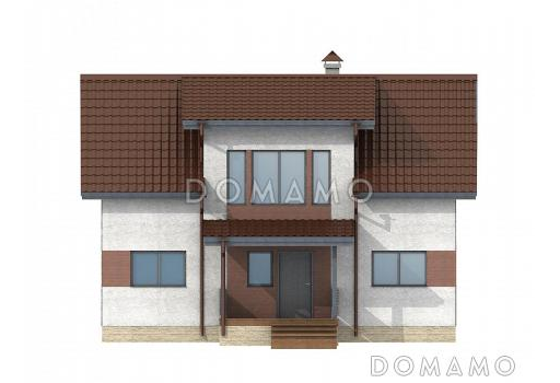 Проект современного каркасного дома с эркером и окнами в пол / Фасад 2