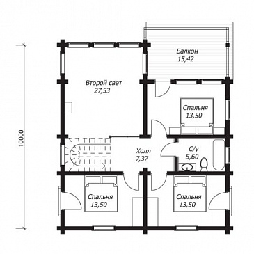 Проект дома из клееного бруса с тремя светлыми спальнями на втором этаже / План 2 этажа Проект дома из клееного бруса с тремя светлыми спальнями на втором этаже / План 2 этажа