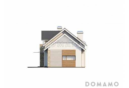 Проект мансардного дома из газобетона с гаражом, прямоугольным эркером и двумя балконами / Фасад 4