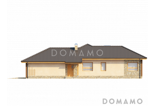 Проект просторного одноэтажного дома из кирпича с фронтальным гаражом на два автомобиля и отделённой зоной сна / Фасад 4