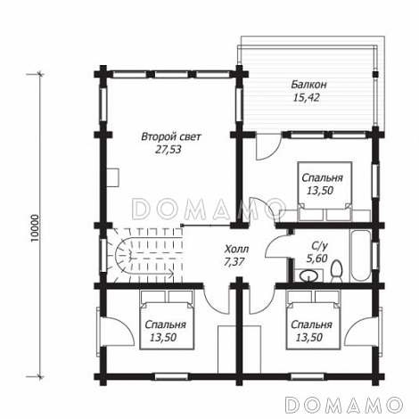 Проект дома из клееного бруса с тремя светлыми спальнями на втором этаже / План 2 этажа Проект дома из клееного бруса с тремя светлыми спальнями на втором этаже / План 2 этажа