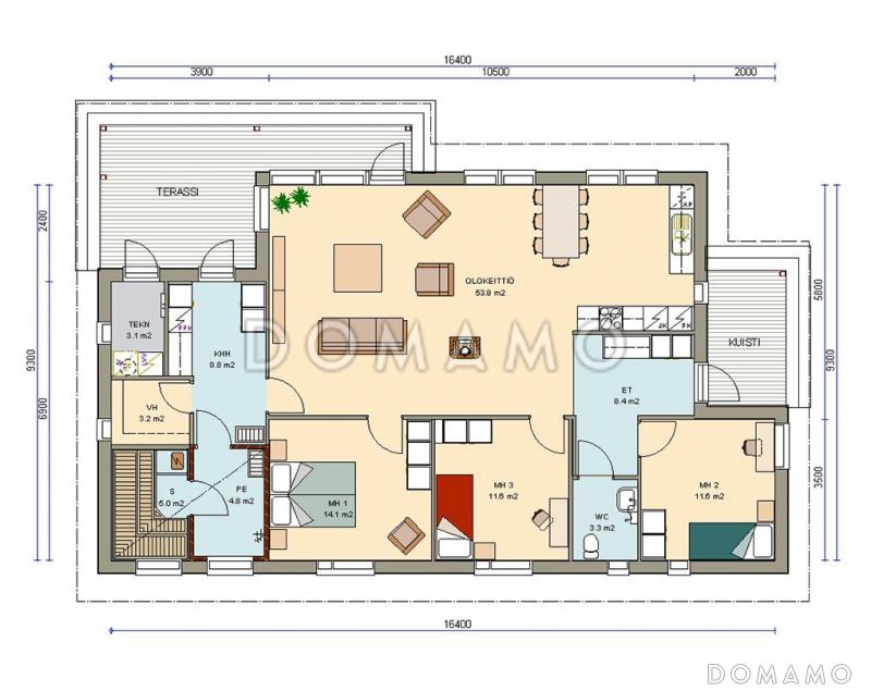 Проект одноэтажного каркасного дома до 150 кв.м / План 1 этажа