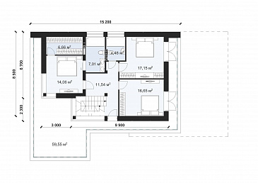 Проект дома с большой террасой и навесом для автомобиля S-158 / План 2 этажа Проект дома с большой террасой и навесом для автомобиля S-158 / План 2 этажа