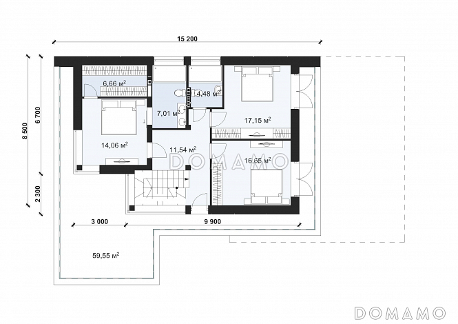 Проект дома с большой террасой и навесом для автомобиля S-158 / План 2 этажа Проект дома с большой террасой и навесом для автомобиля S-158 / План 2 этажа