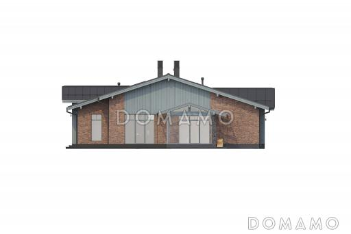 Проект современного дома с террасой и верандой, 3 спальнями, хамамом и навесом для автомобилей / Фасад 4