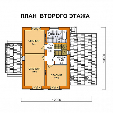 Коттедж из газобетона с гаражом на одну машину / План 2 этажа