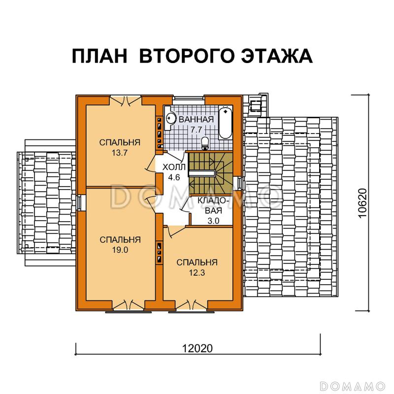 Коттедж из газобетона с гаражом на одну машину / План 2 этажа