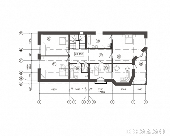 Проект дома с традиционным композиционным решением / План мансардного этажа Проект дома с традиционным композиционным решением / План мансардного этажа