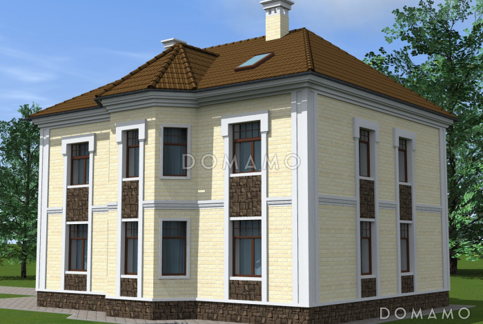 Проект двухэтажного коттеджа из СИП панелей с четырехскатной кровлей Проект двухэтажного коттеджа из СИП панелей с четырехскатной кровлей