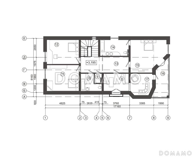 Проект дома с традиционным композиционным решением / План мансардного этажа