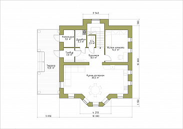Проект классического коттеджа 10х10. / План 1 этажа Проект классического коттеджа 10х10. / План 1 этажа
