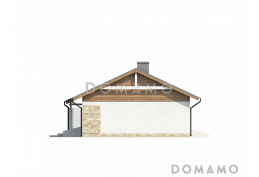 Проект небольшого одноэтажного дома из газобетона с двумя спальнями и террасой / Фасад 3
