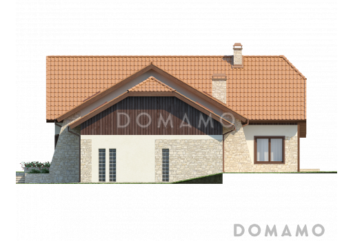 Проект просторного мансардного коттеджа из газобетона с пятью спальнями, кабинетом и гаражом / Фасад 3