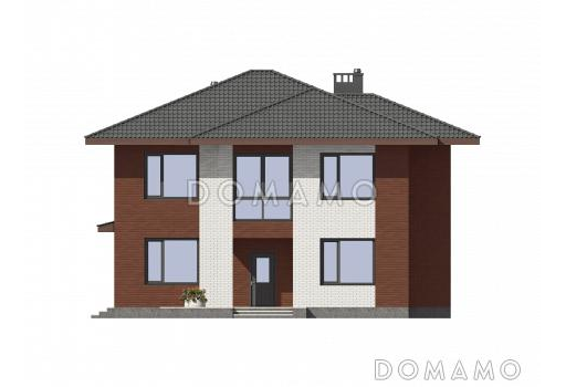 Проект дома из газобетона с гардеробной, хоз. комнатой, террасой, кабинетом / Фасад 1