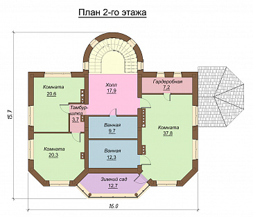 Проект  двухэтажного коттеджа с мансардой, бассейном и кинотеатром / План 2 этажа Проект  двухэтажного коттеджа с мансардой, бассейном и кинотеатром / План 2 этажа