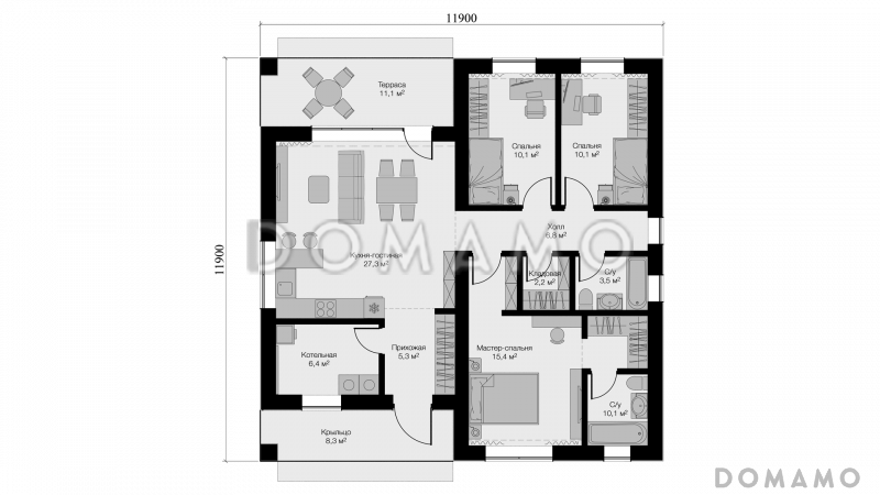 Квадра S Брик Оук / План 1 этажа