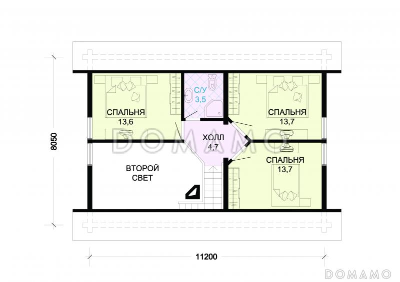 Проект деревянного дома со вторым светом / План мансардного этажа