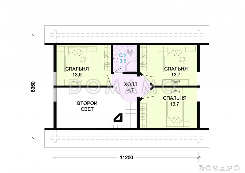 Проект деревянного дома со вторым светом / План мансардного этажа