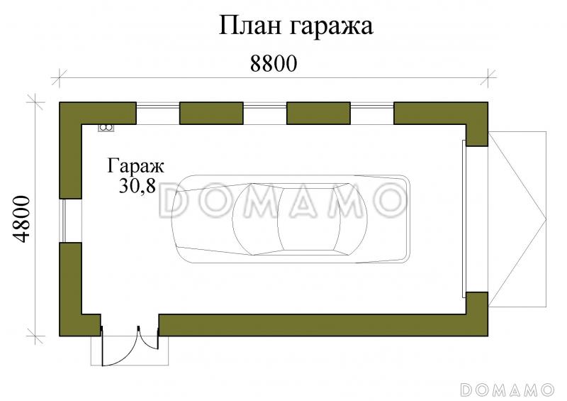 Проект каркасного гаража на одно машиноместо с боковым выходом D6318 |  Каталог проектов Домамо