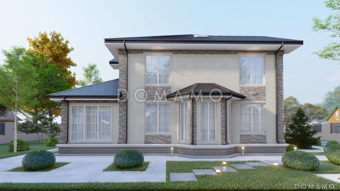 Проект двухэтажного дома с эркерной гостиной, камином и крытой террасой / 2