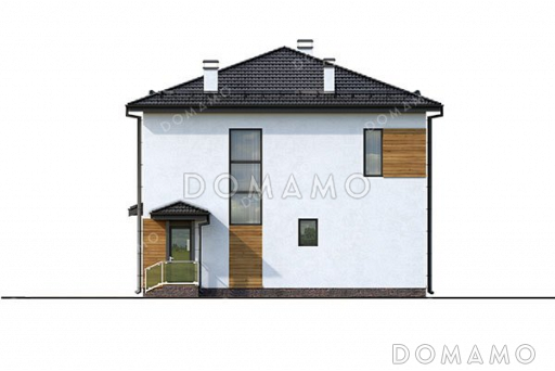 Проект двухэтажного дома с тремя спальнями и вальмовой крышей / Фасад 1