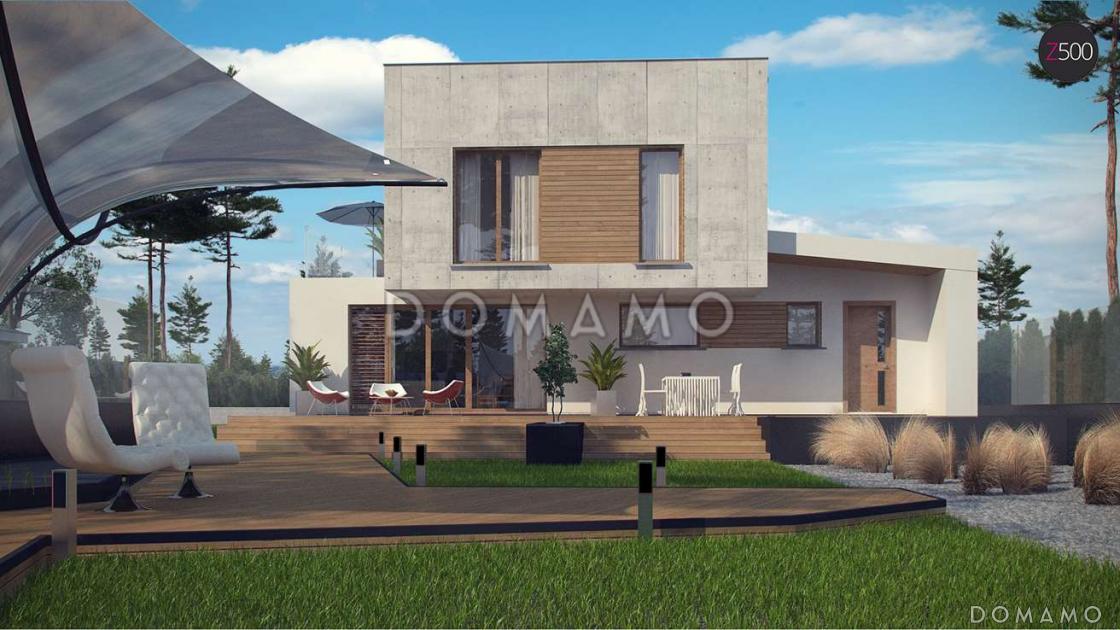 Проект современного двухэтажного дома из кирпича сложной формы с четырьмя спальнями и гаражом / 3