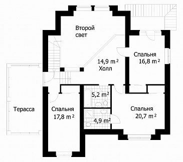 Проект дома из кирпича со сложной формой кровли / План мансардного этажа Проект дома из кирпича со сложной формой кровли / План мансардного этажа