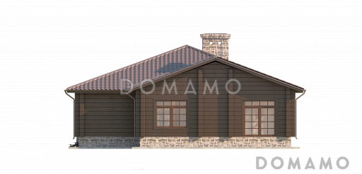 Проект одноэтажного дома с отделкой под брус и витражными окнами / Фасад 3