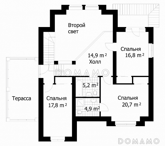 Проект дома из кирпича со сложной формой кровли / План мансардного этажа Проект дома из кирпича со сложной формой кровли / План мансардного этажа