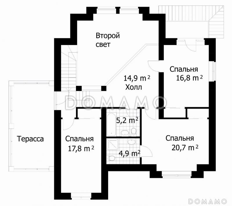 Проект дома из кирпича со сложной формой кровли / План мансардного этажа