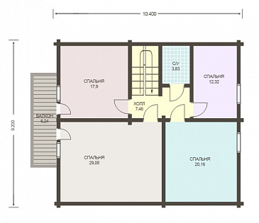 Проект дома из клееного бруса с несложными фасадами / План 2 этажа Проект дома из клееного бруса с несложными фасадами / План 2 этажа
