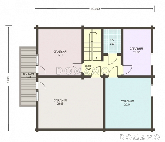Проект дома из клееного бруса с несложными фасадами / План 2 этажа Проект дома из клееного бруса с несложными фасадами / План 2 этажа