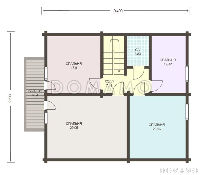 Проект дома из клееного бруса с несложными фасадами / План 2 этажа