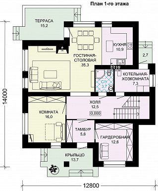 Проект двухэтажного дома из СИП панелей / План 1 этажа