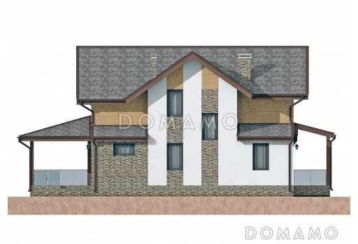 Проект одноэтажного дома с мансардным этажом из газобетона с крытой террасой / Фасад 3