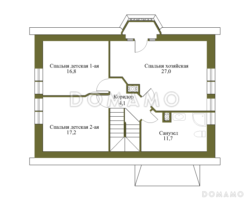 Проект каркасного коттеджа с лоджией в европейском стиле / План мансардного этажа
