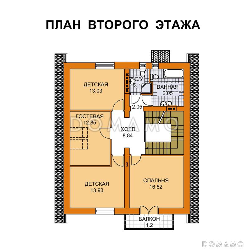 Проект компактного коттеджа с пятью спальнями / План мансардного этажа