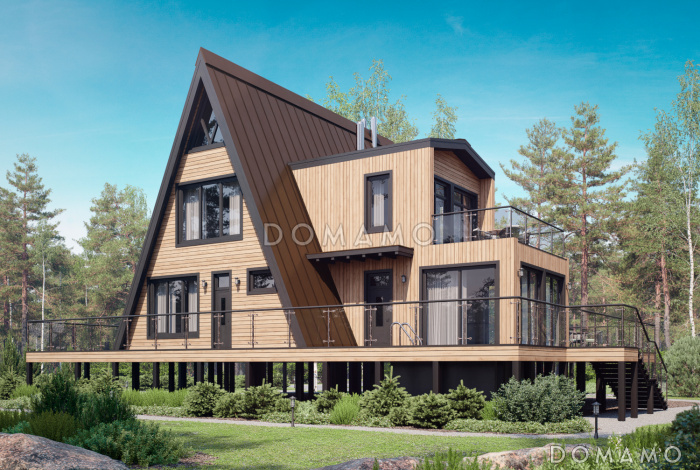 Дом A-frame с обходной террасой и бассейном Дом A-frame с обходной террасой и бассейном