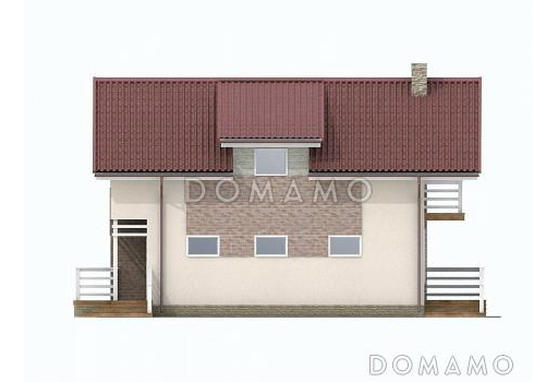 Проект каркасного дома с просторной террасой во всю ширину дома / Фасад 3