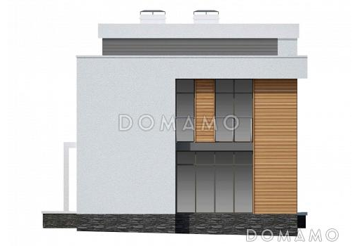 Проект современного двухэтажного дома из газобетона с большой площадью остекления, лоджией и гаражом / Фасад 4