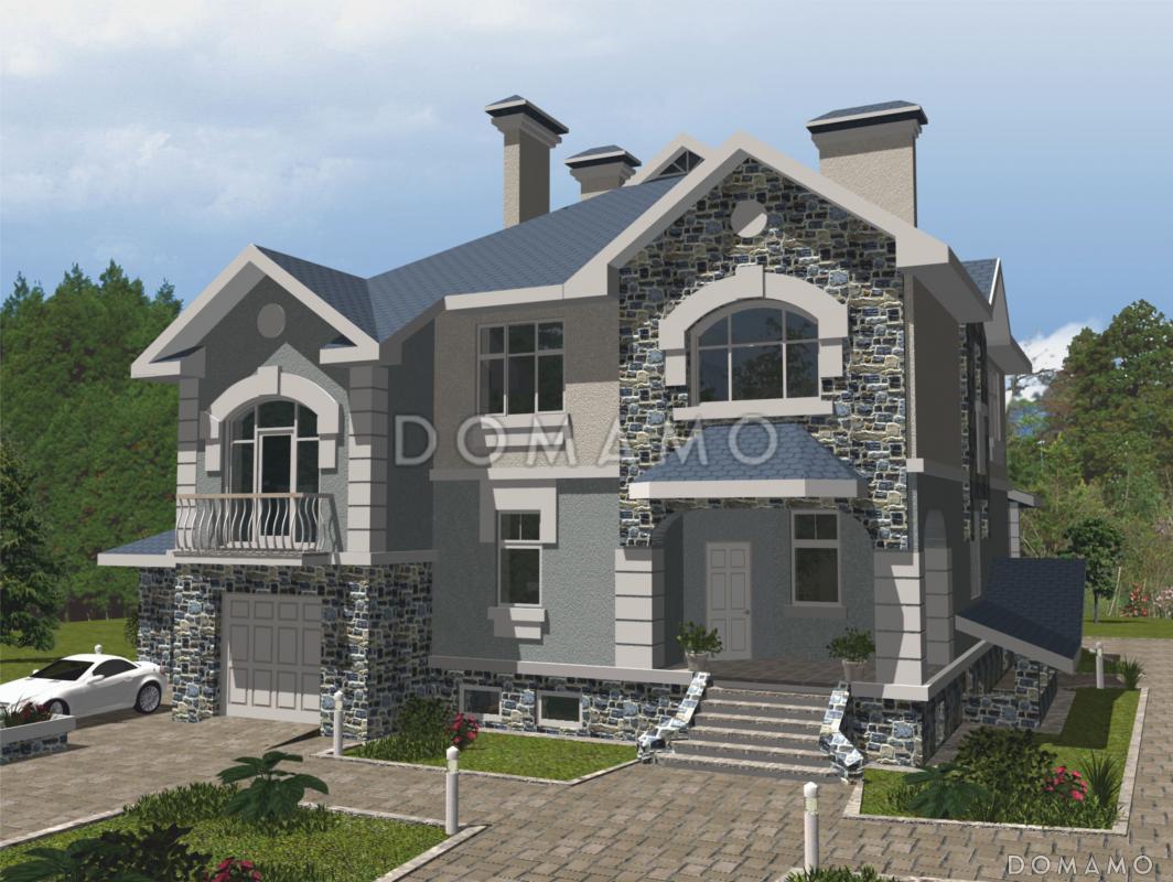 Проект представительного особняка с облицовкой камнем / 1