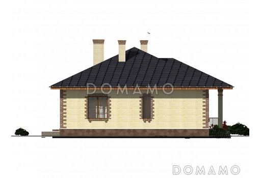 Одноэтажный дом из крупноформатного кирпича с тремя спальнями, большой кухней-гостиной и сауной / Фасад 6