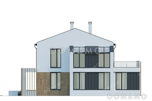 Проект двухэтажного дома с тремя спальнями и террасой / Фасад 2