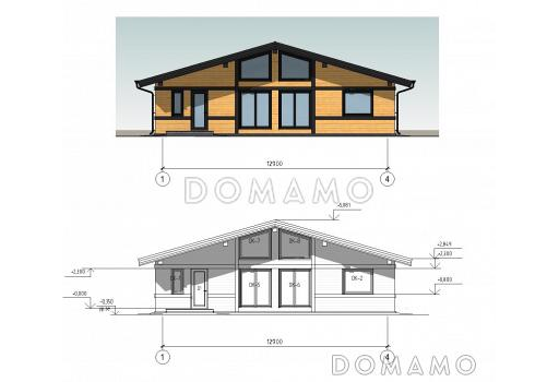Проект дома с 3 спальнями, кабинетом на мансарде и вторым светом в кухне-столовой / Фасад 1