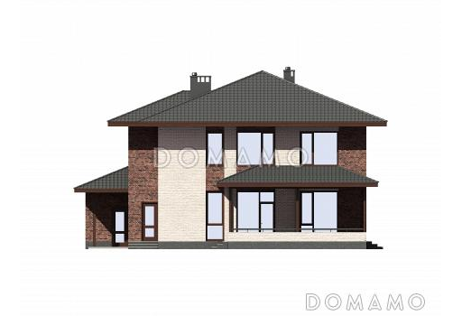 Проект двухэтажного дома из газобетона с гаражом на два машиноместа / Фасад 4