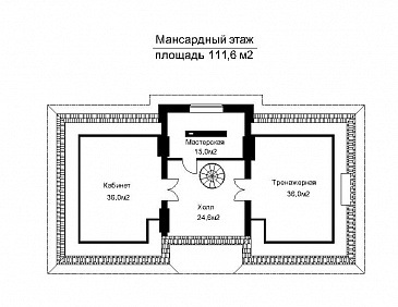 Проект загородного дома с большой бильярдной / План мансардного этажа Проект загородного дома с большой бильярдной / План мансардного этажа