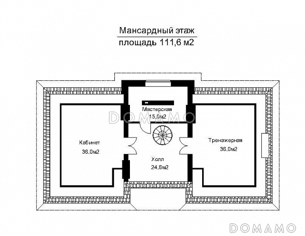 Проект загородного дома с большой бильярдной / План мансардного этажа Проект загородного дома с большой бильярдной / План мансардного этажа
