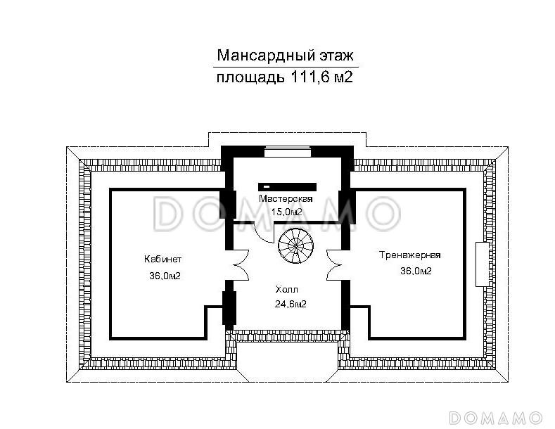 Проект загородного дома с большой бильярдной / План мансардного этажа